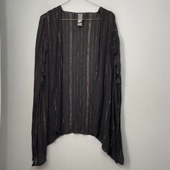 Vince Camuto Kimono One Size Gauze Tasseled Black Gold Metallic Whimsigoth Dark - Picture 1 of 6